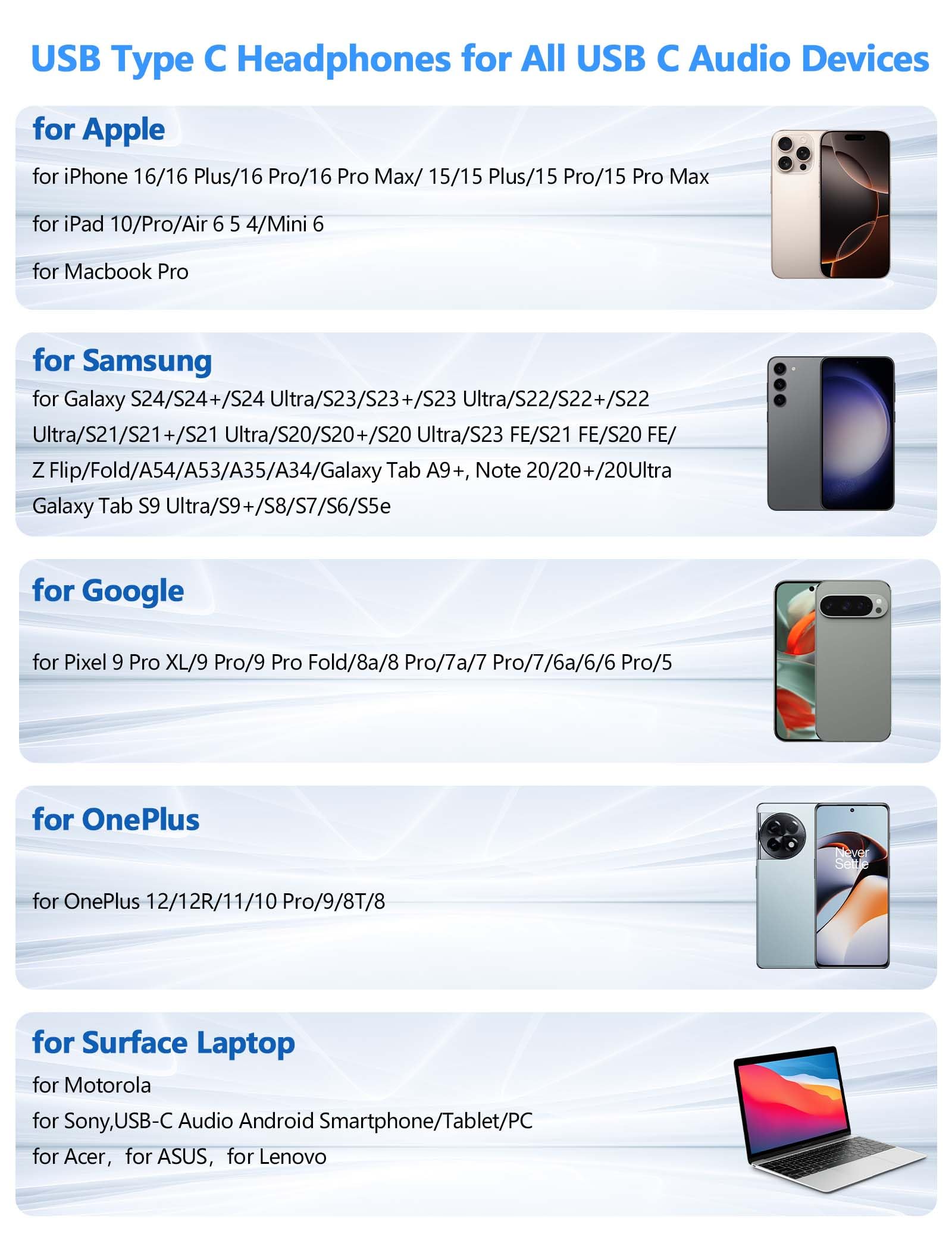 Słuchawki USB C do iPhone'a 16e 16 Pro Max 15" z redukcją szumów i regulacją głośności słuchawki przewodowe z systemem Android do iPada A16 11 10 Samsung S25 Edge S24, A53, A26, A36, A56, Pixel 9