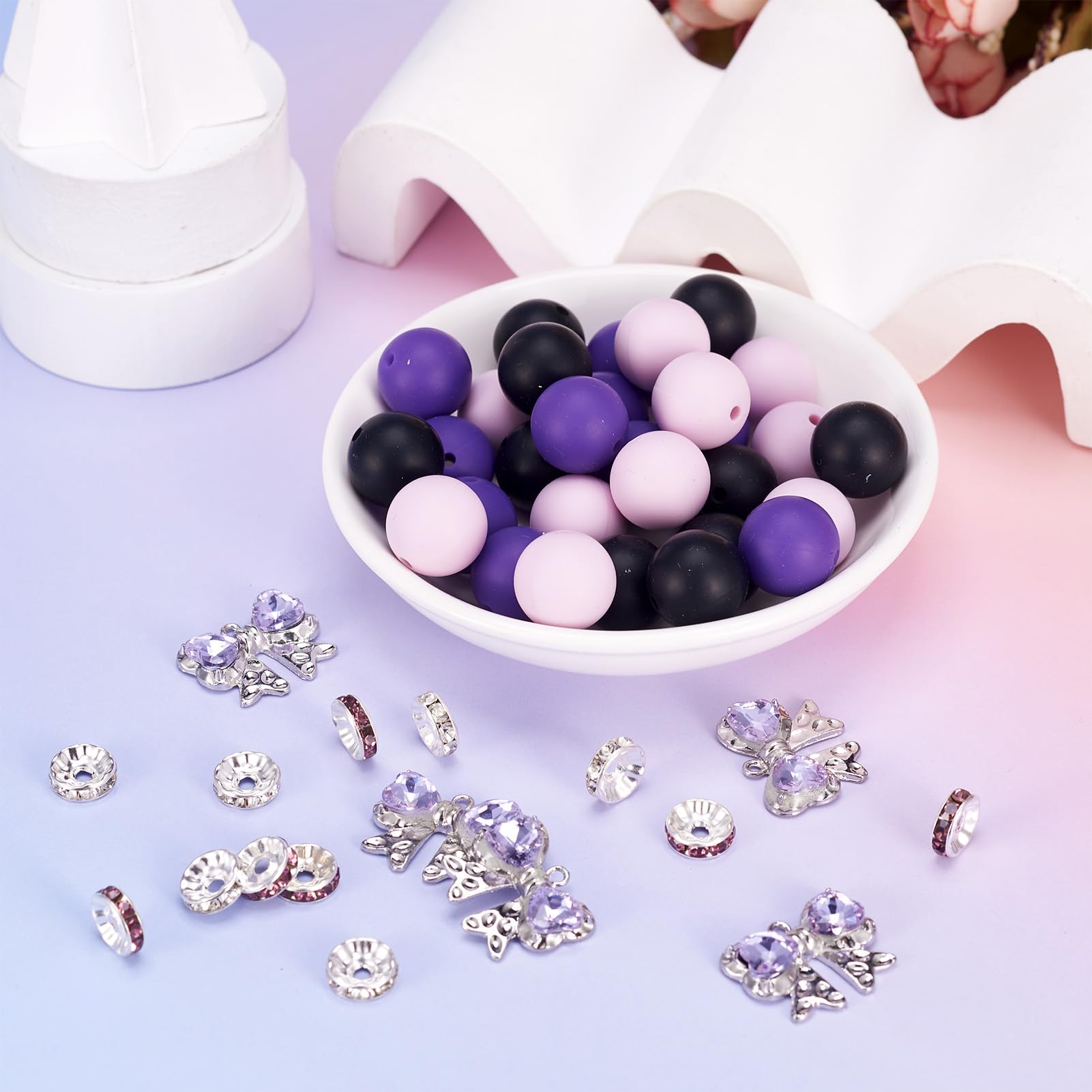 Amazon.co.jp: Magibeads 30個 15mm 黒と紫 ラウンドシリコン