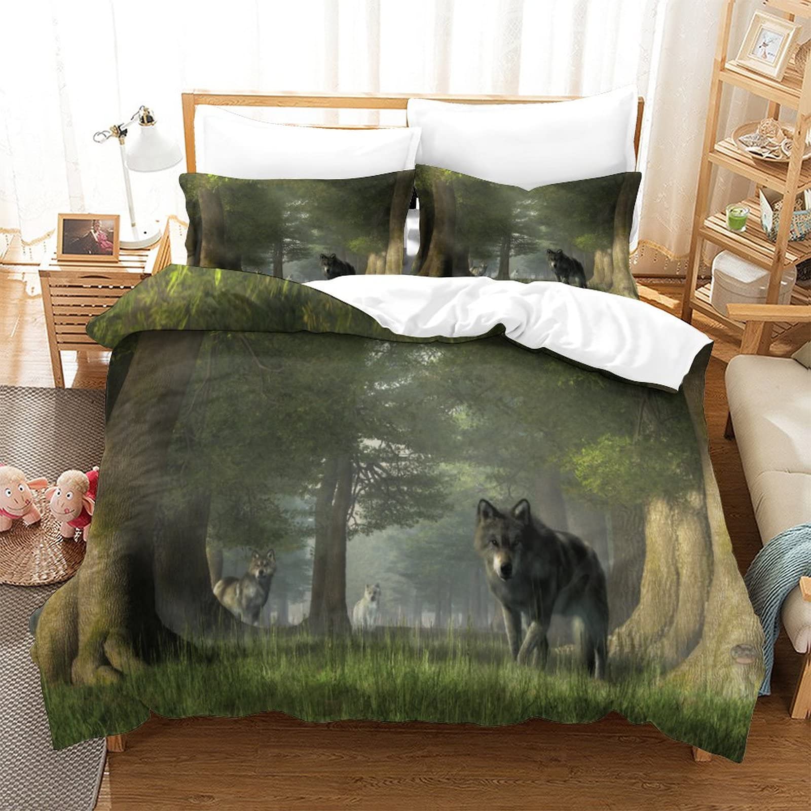 Housse de couette loup impression 3D microfibre de luxe