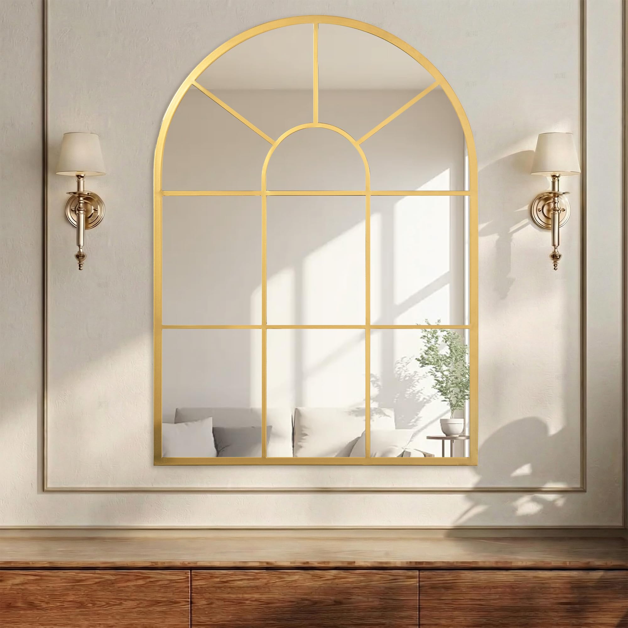 Homcom Modern Arched Window Wall Mirror For Bedroom, 91X60cm, Tone Gold