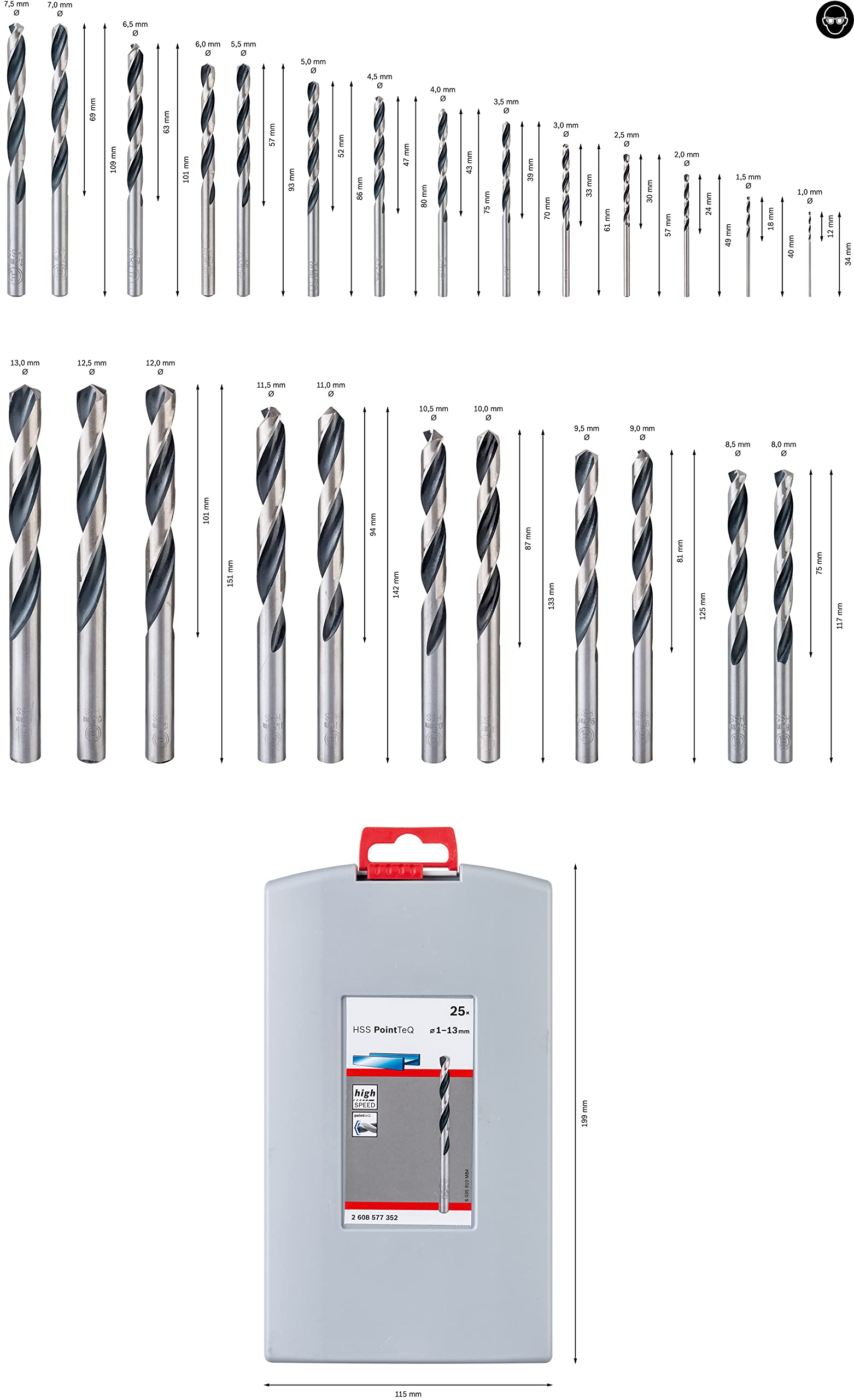 Bosch Professional Ensemble de 25 forets hélicoÏdaux HSS PointTeQ (pour métal, ProBox, accessoires pour perceuses-visseuses) & Professional Ensemble de 19 forets hélicoÏdaux HSS PointTeQ
