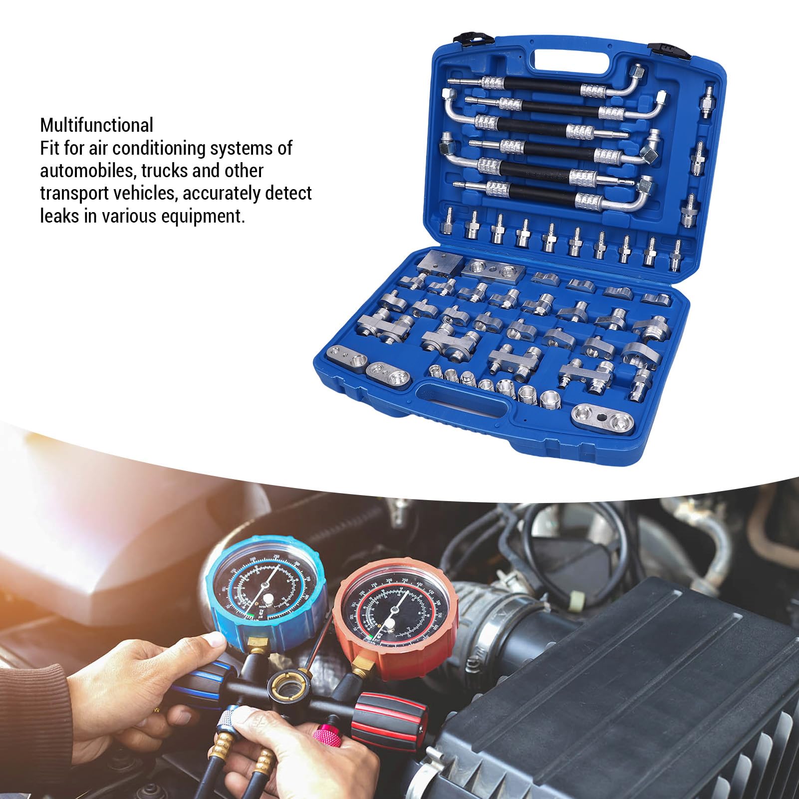 Kit de Herramientas de Detección de Fugas de Aire Acondicionado Automotriz de 56pcs Brass Brass Tool de Detección de Fugas, Juego de Reparación del Kit de Prueba de Fugas para