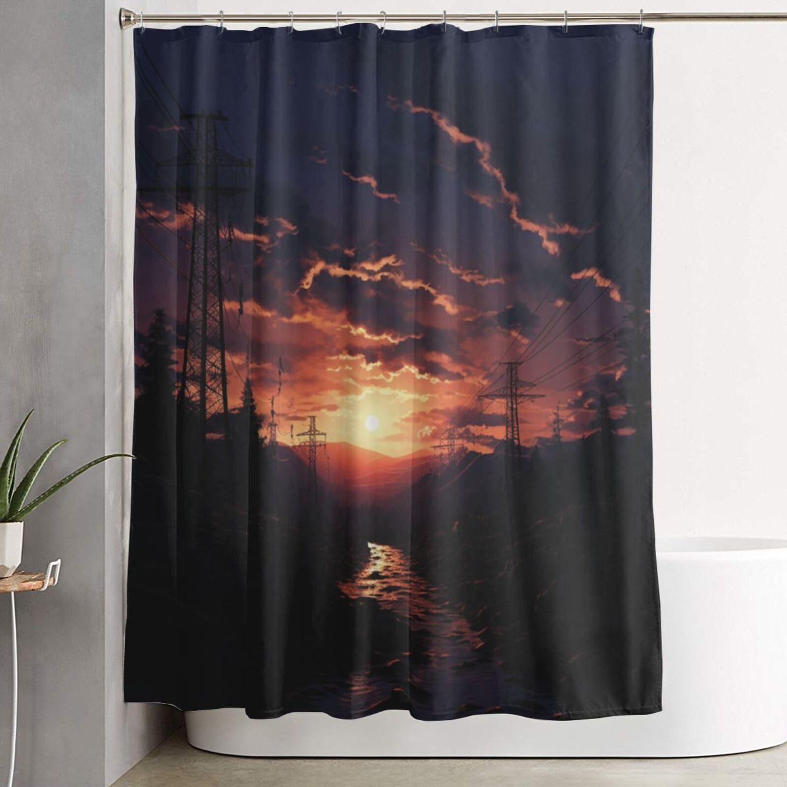 Rideau de douche imperméable motif crépuscule 182,9x152,4 cm
