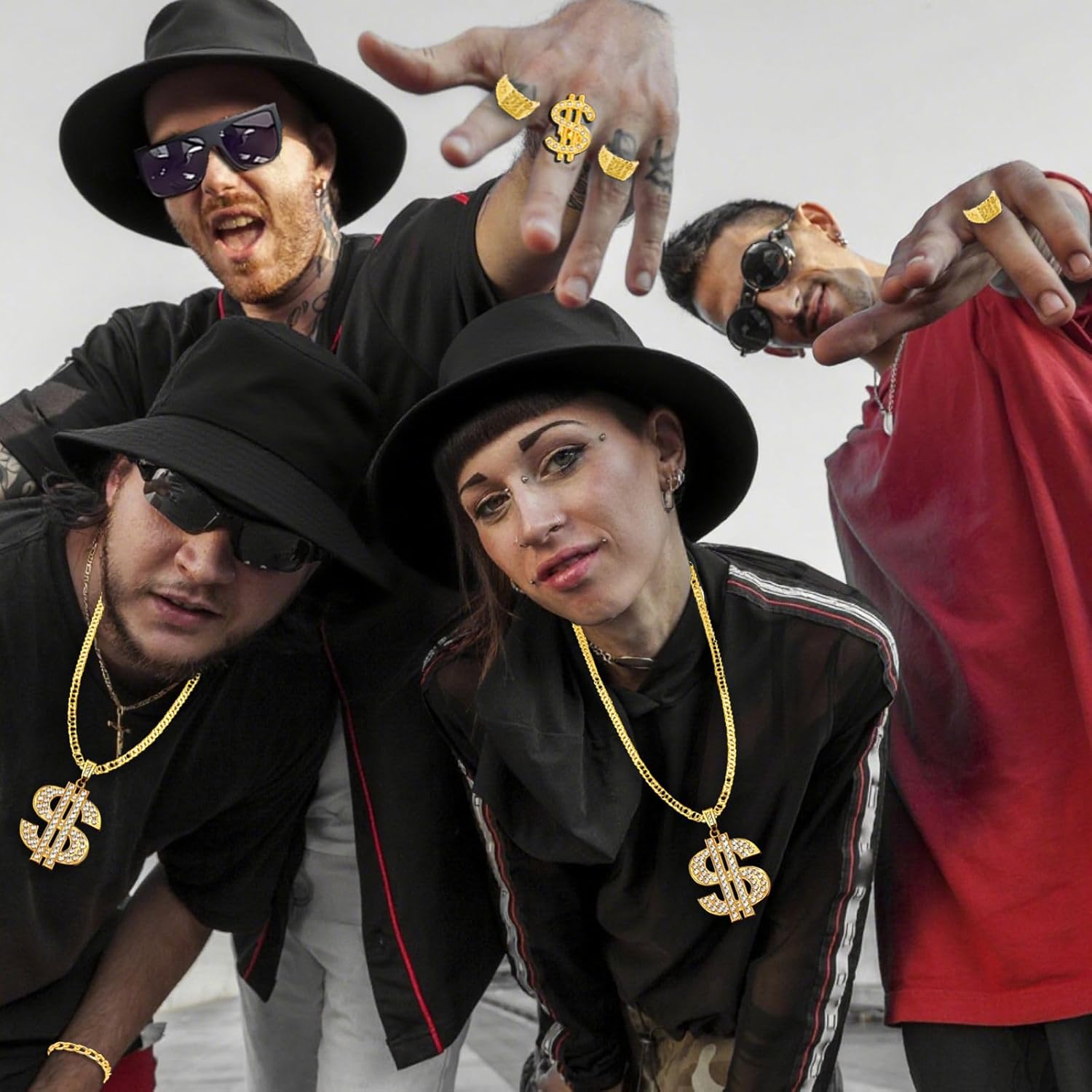 YMO Hip Hop Costume Kit 80s 90s Rapper Accessories, Outfits for Men Women Cosplay Club Old School Rapper Themed Halloween Party Decoration - Image 7