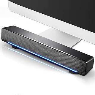 Soundbar, Wired Computer Speaker USB Powered with Breathing LED Light, 3.5mm Audio Input, Bass 3D Stereo Sound Surround Desk Speaker for PC/Tablet/Desktop/Laptop/Smartphone