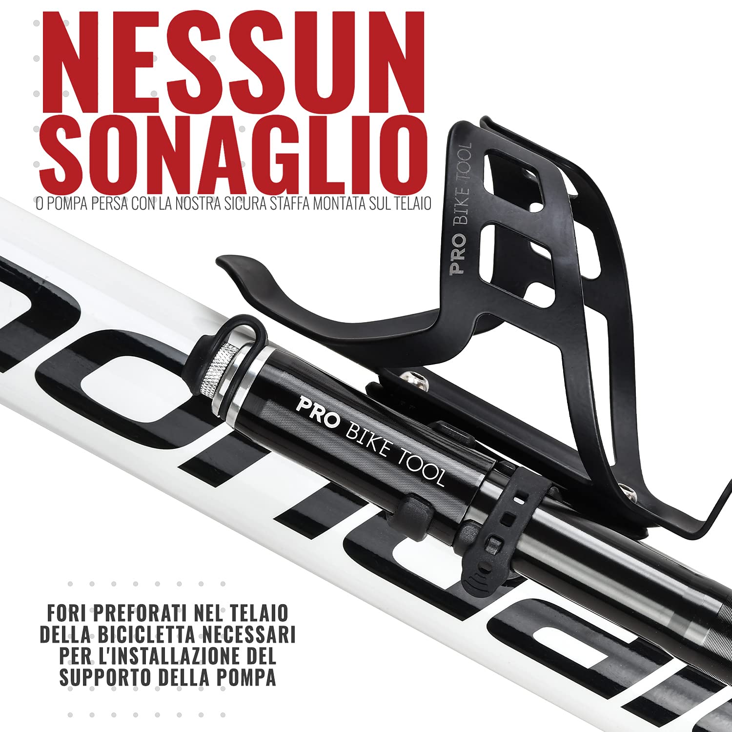 Pro-Bike Tool - Mini pompa per bici con manometro, adatta a Presta e Schrader, gonfiaggio accurato, kit di montaggio incl. - 100 PSI