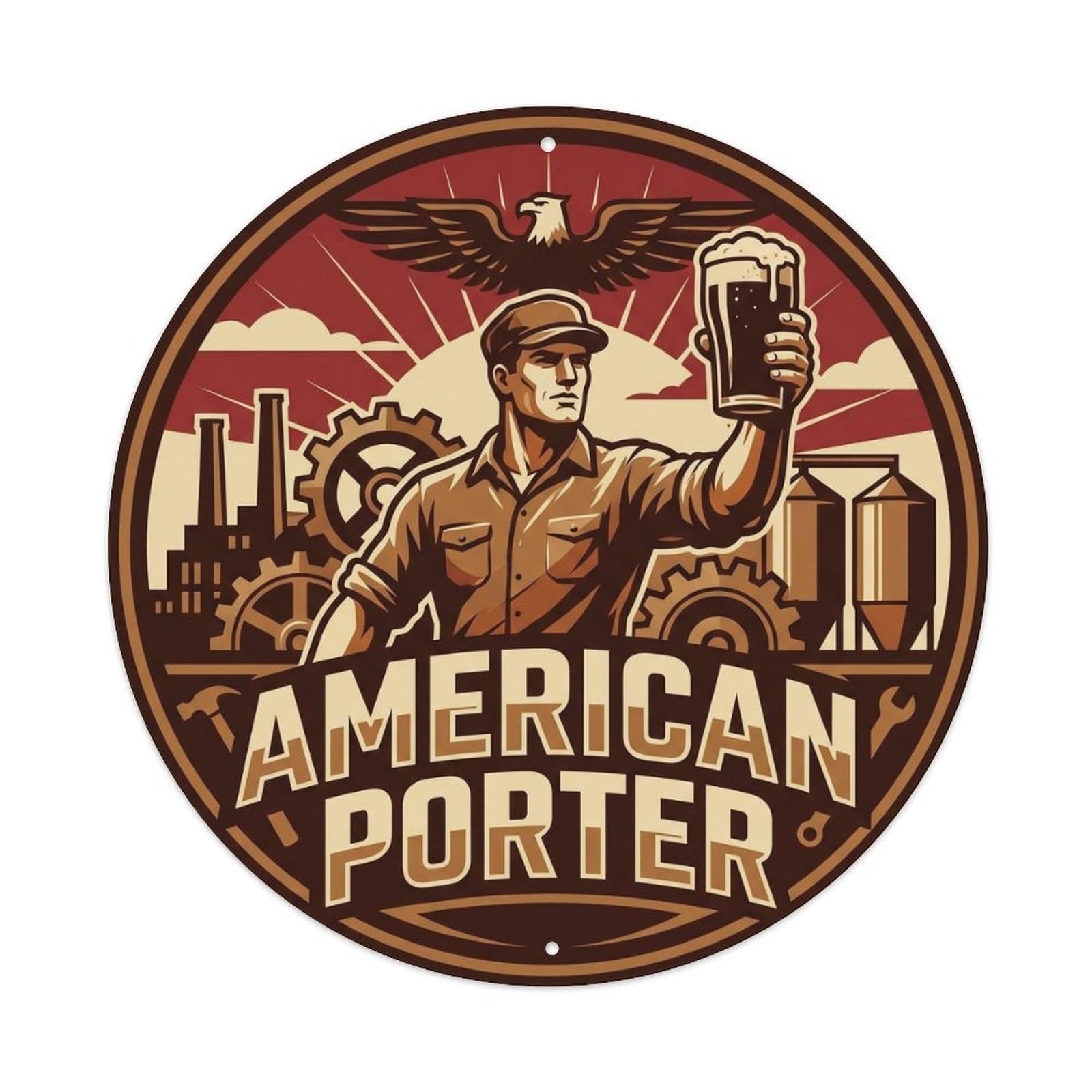 American Porter Tavern Culture Vintage Copper Kettle Metal Tin Sign