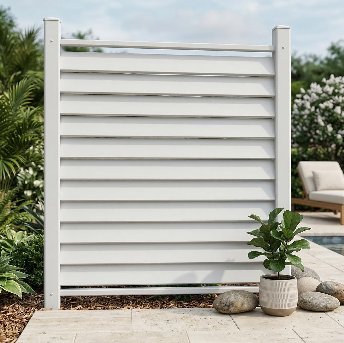 36" W X 45" H Outdoor Privacy Fence Panels Air Conditioner AC Fence Screens Kit Vinyl White Trash Garbage Can Enclosure, Plastic Picket Fence for Garden Patio Lawn - 1 Panel