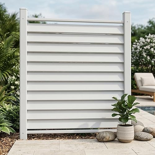 36" W X 45" H Outdoor Privacy Fence Panels Air Conditioner AC Fence Screens Kit Vinyl White Trash Garbage Can Enclosure, Plastic Picket Fence for Garden Patio Lawn - 1 Panel