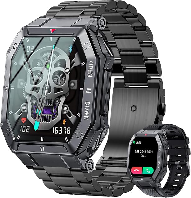 Bassizo Smart Watch for Men (Answer/Make Call), 1.85 Inch HD Outdoor Military Tactical Sports Watch, Fitness Tracker Smart Watch with Heart Rate Blood Pressure Sleep Monitor for iPhone Android Phone