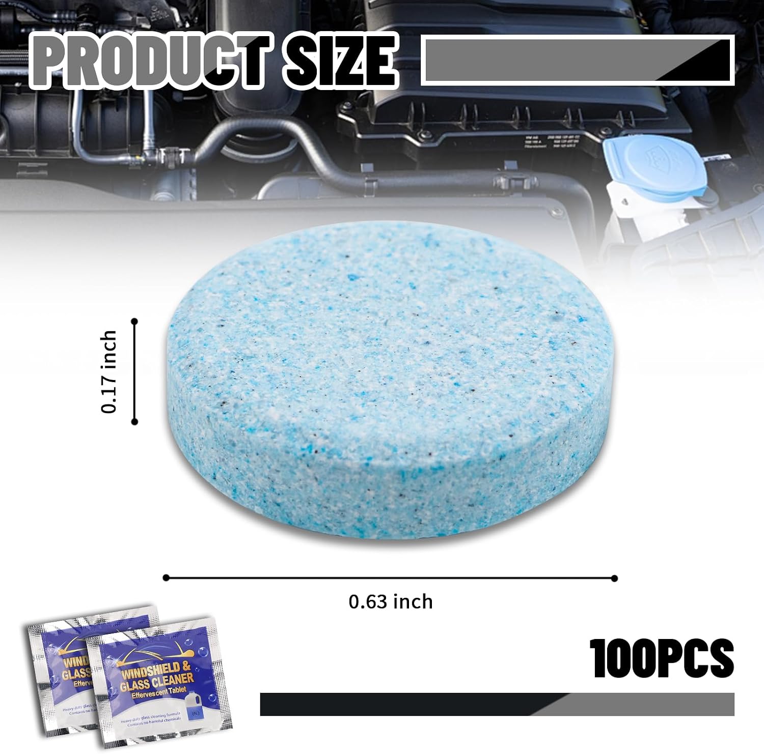 100PCS Car Windshield Washer Fluid Tablets,Essential Car Windshield Washer Tablets Keep Windshields Clear,Portable Windshields Washers Fluid Concentrate Solid Effervescent