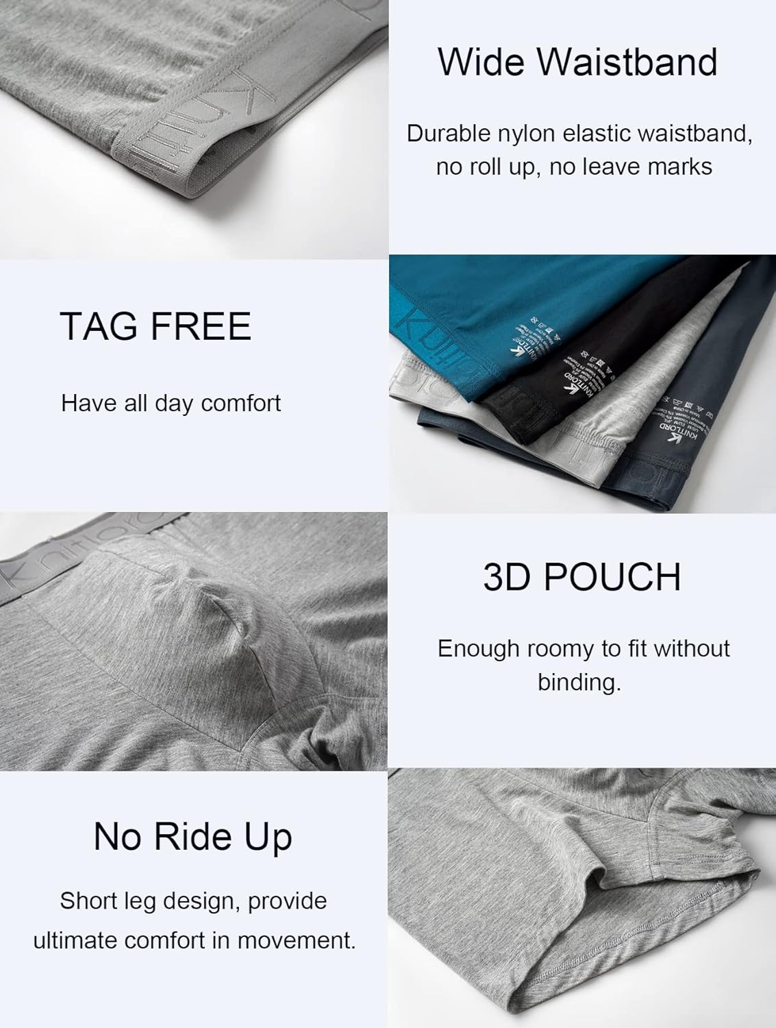 KNITLORD Men's Breathable Underwear Bamboo Viscose Boxer Briefs Short Leg Trunks 3 or 4 Pack - Image 5