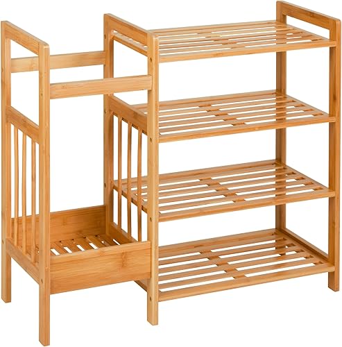 Honey-Can-Do Bamboo Entryway Organizer with 5 Coat Hooks and 3-Tier Shoe Rack – Multi-Purpose Hall Tree for Entryway & Mudroom – Natural Bamboo