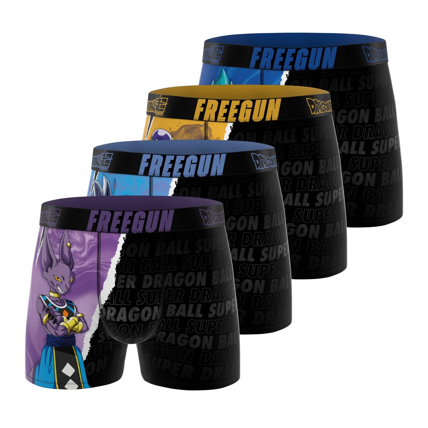 FREEGUN Boxer Enfant Dragon Ball Super, Caleçon Garçon, Vegeta, Sangoku, Maintien Anti-Glisse et Agréable (Lot de 4)