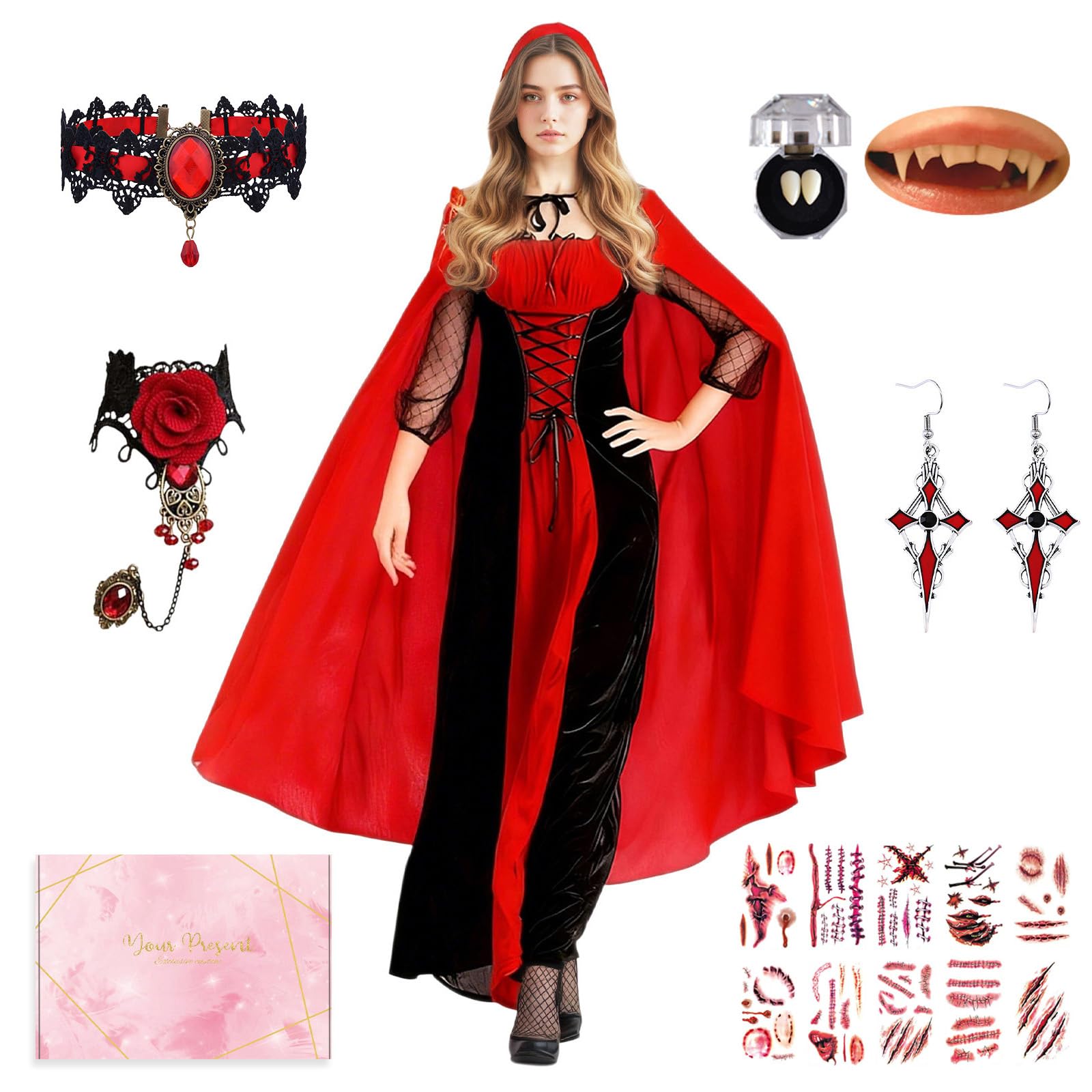 TOLOYE Vampire Costumes for Women Halloween Vampire Fancy Dress