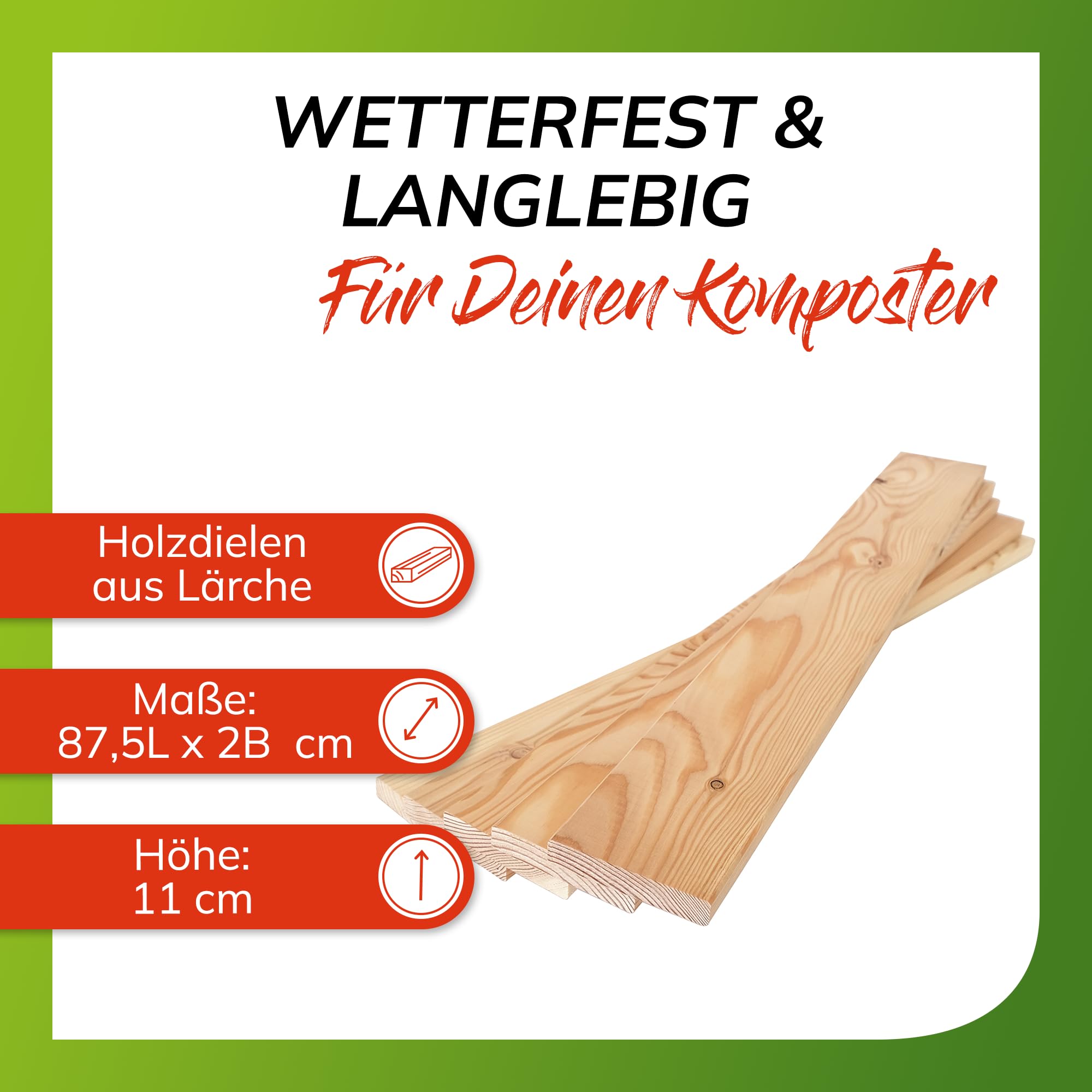 Compostiera da giardino zincata a caldo di alta qualità, compostiera in legno, compostiera in metallo, compost da giardino, compost – assi in larice per compostiera (set da 5)