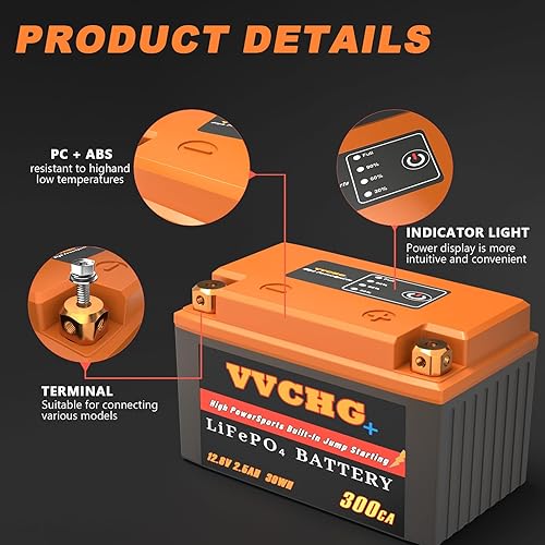 Miniatura 8 de Batería de litio para motocicletas, YTX4L-BSYTX5L, YTZ5S-BSYTZ6-BS-BS, 12V 2.5Ah 300A batería deportiva de alta potencia LiFePO4, para bicicletas de