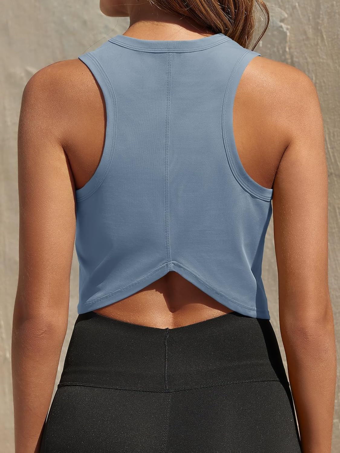 Fisoew Womens Workout Cropped Tank Tops Racerback Sleeveless Crewneck Running Yoga Active Shirts - Image 2