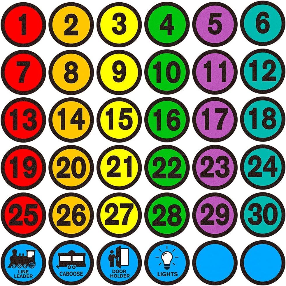 WhatSign Line up Spots for Classroom Floor Number Stickers for Classroom 36Pcs Line up Dots Floor Decals Line up Numbers for Classroom Back to School Kindergarten Preschool Supplies