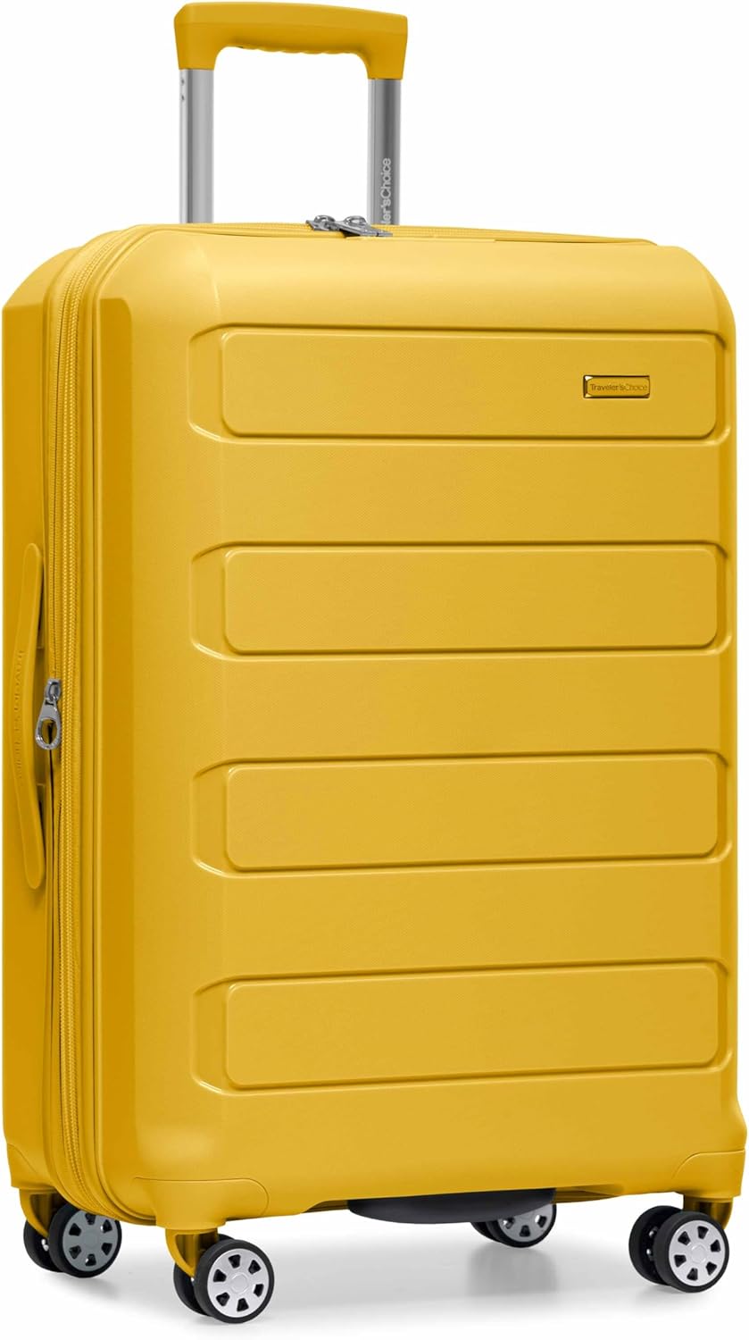 Traveler’s Choice Pagosa Hardshell Expandable Luggage with Spinner Wheels, Yellow, 26-Inch Medium