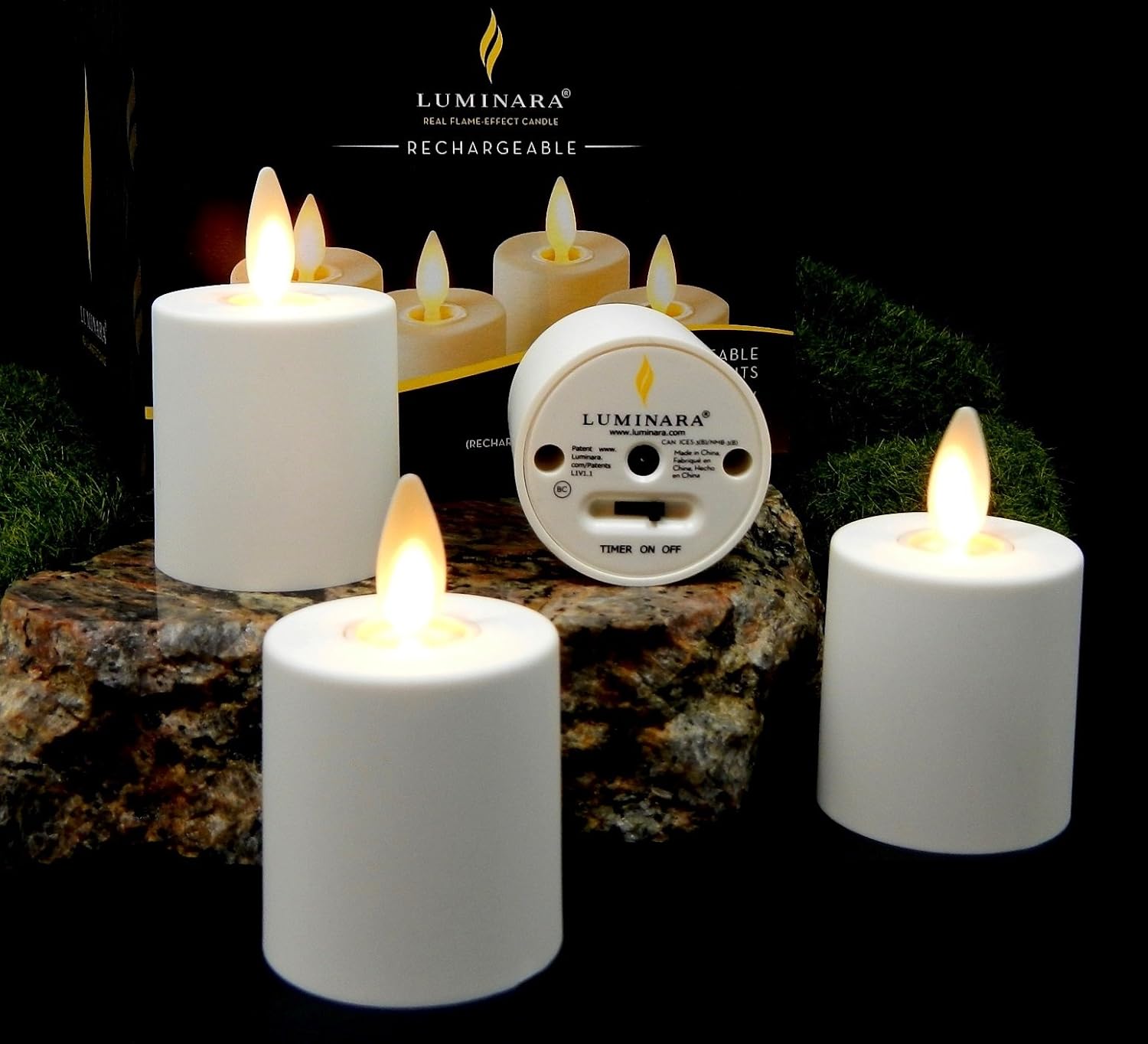 4pc Luminara Flameless RECHARGEABLE Tea Light Set Ivory