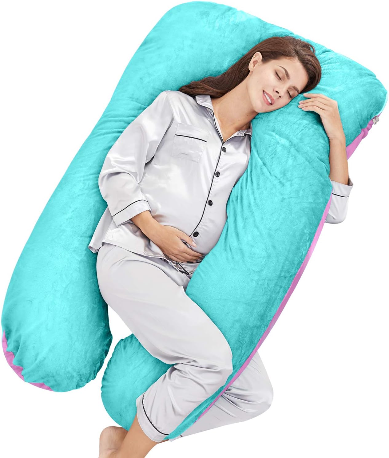 HONEST OUTFITTERS U Shaped Pregnancy Pillow, Full Body Maternity Pillow with Zipper Removable Velvet Cover,The Full Body Pillow Support for Back, Hips, Legs, Belly for Pregnant Women,Blue&Pink