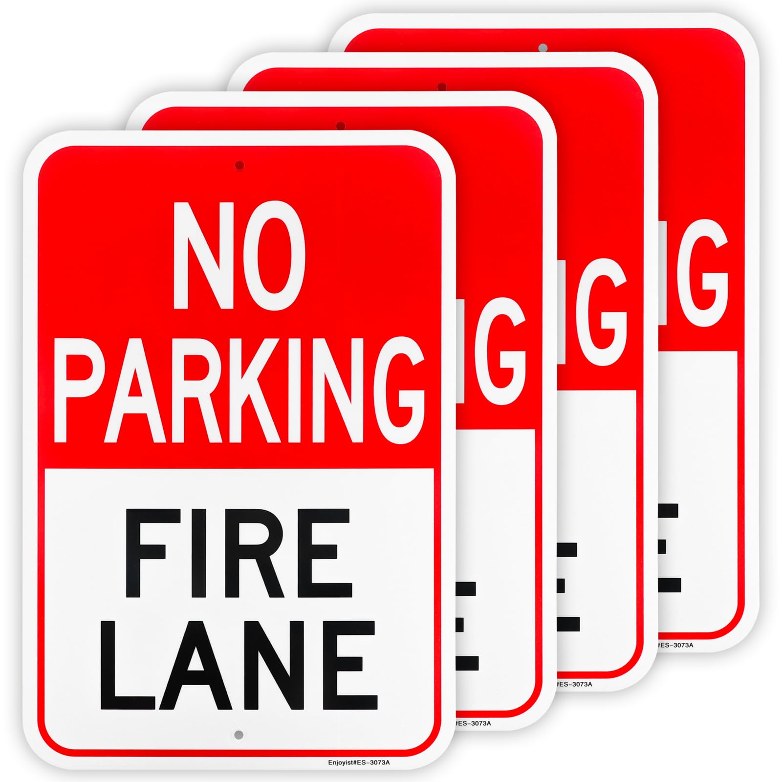 4 Pack Large No Parking Fire Lane Sign, 12"x 8" Rust Free Aluminum – Reflective, UV Protected and Weatherproof