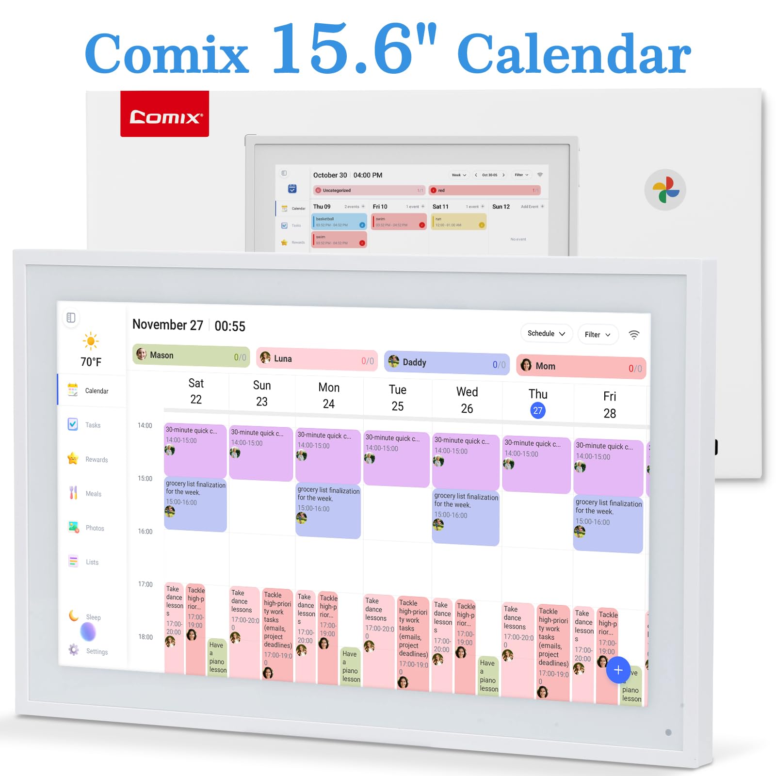 Comix Digital Calendar 15.6" HD Touchscreen Wall & Desk Smart Family Organizer, with Chore Chart, Meal Planner,Achievement Reward& Digital Photo Frame for Family & Office,Gift for Calendar 2026 plan