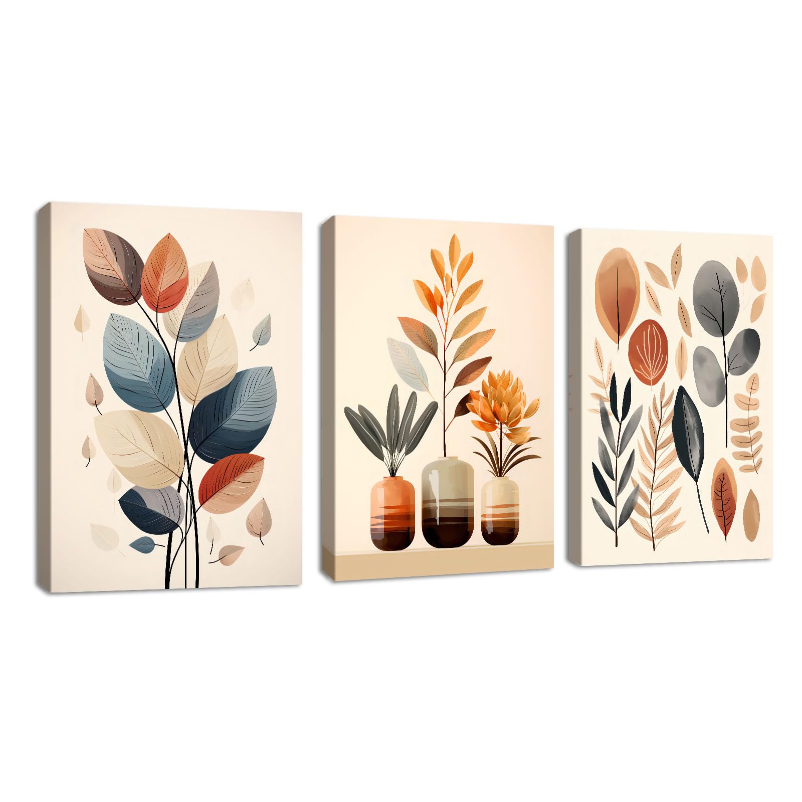 FajerminArt 3 Panels Modern Canvas Wall Art Navy Blue Gold Flowers Coconut Leaves Pictures Painting on Canvas Prints for Living Room Bedroom Office Wall Decoration Stretched On Frame 30x40cmx3 Pcs — view 57