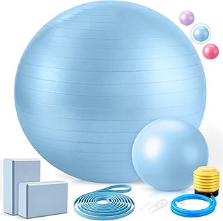 6-in-1 Yoga Balls and Yoga Block Set with Strap Foot Pump, Exercise Pregnancy Balls for Birthing, Pilates Kit Fitness Physical Therapy Home Gym Workout Equipment