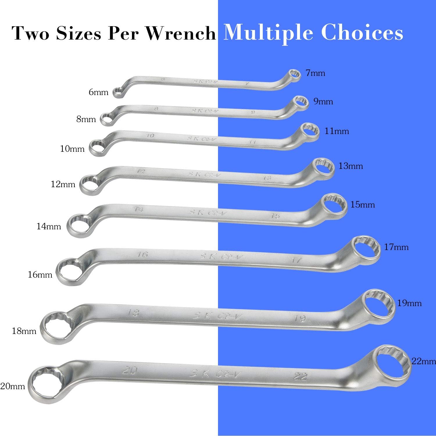 Flash Deals - 40% OFF 8 Piece Metric Offset Box End Wrench Set, 6mm-22mm,75 degree Long Double Ring Wrench Drop Forged Spanners with Tool Roll Pouch Tech Deals 🔥 8 Piece Metric Offset Box End Wrench Set, 6mm-22mm,75 degree Long Double Ring Wrench Drop Forged Spanners with Tool Roll Pouch