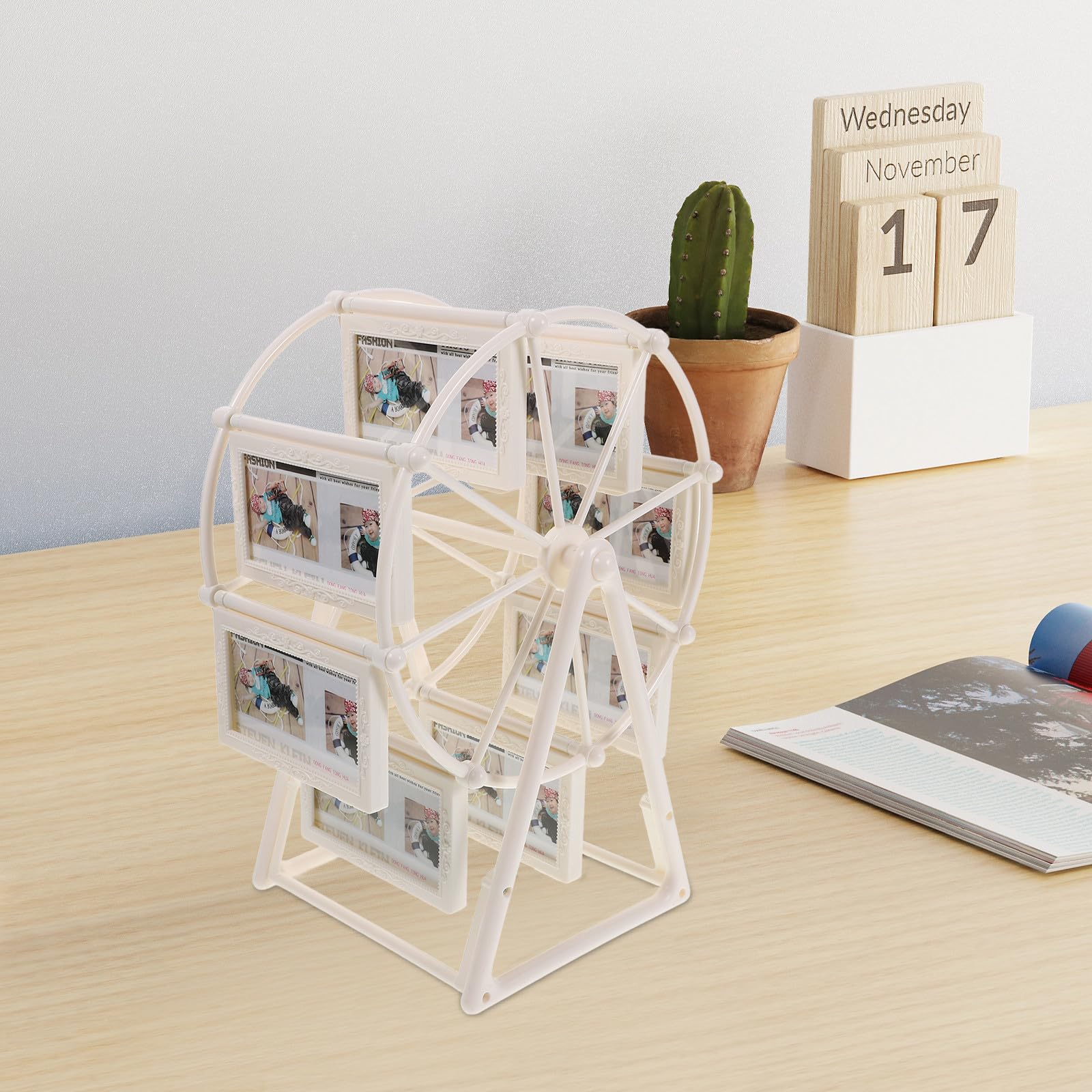 PACKOVE Drehbarer Riesenrad Fotorahmen aus Abs, Weiß, Tischdeko | Kreatives Design in Einzigartiger Form, Schützt Fotos vor Schäden, Passend für Schreibtisch und Weihnachten