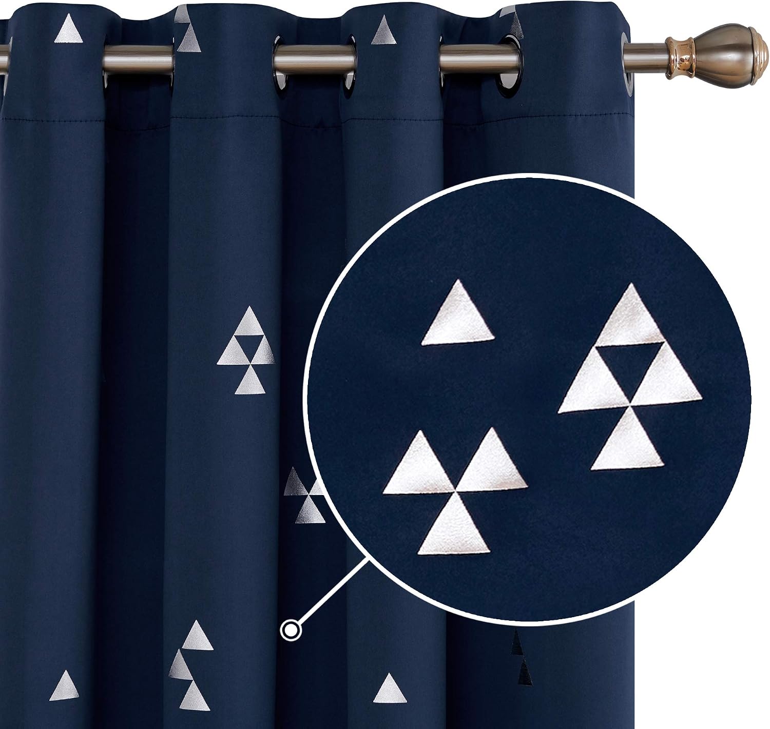 Deconovo Blackout Curtains Triangle Printed Design Curtains Window Curtains with Grommet for Living Room 52 x 63 Inch Navy Blue 2 Panels