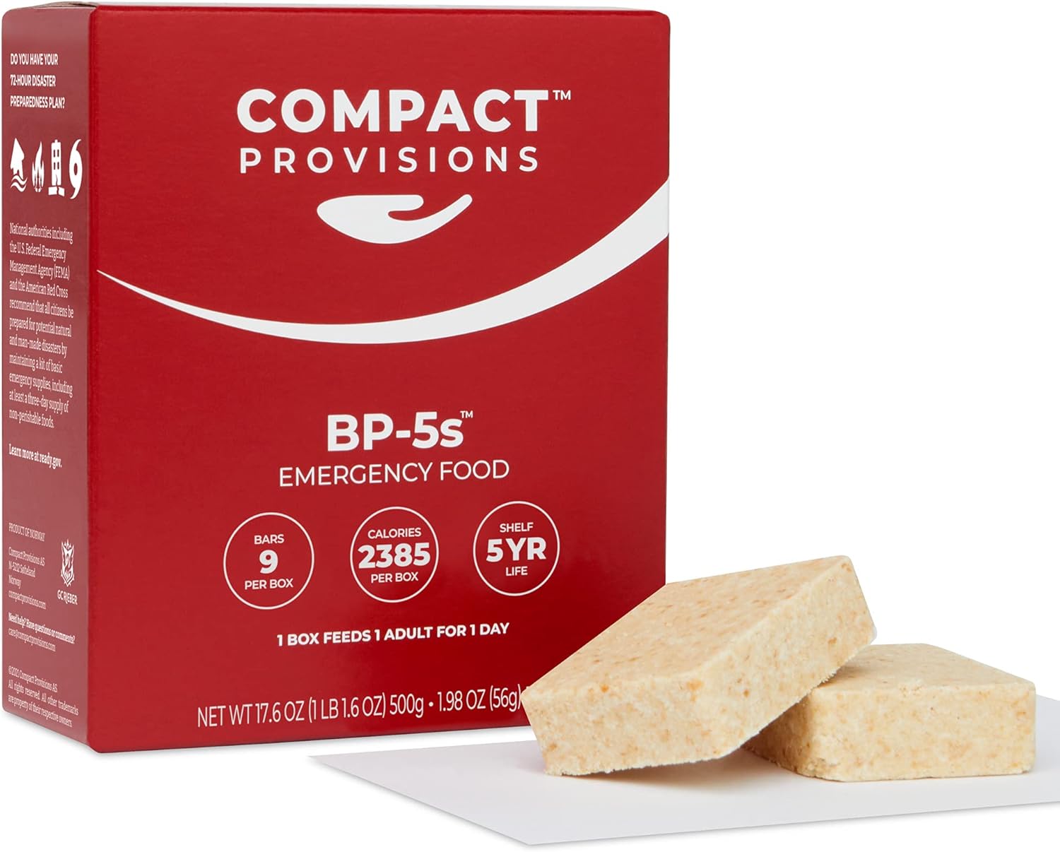 Compact Provisions BP-5s Emergency Food Supply - 24-Pack - Non-Perishable Survival Rations for Disaster Preparedness & Disaster Kits - 2385 Calories, 72g Protein Per Box - 9 bars/box - - 