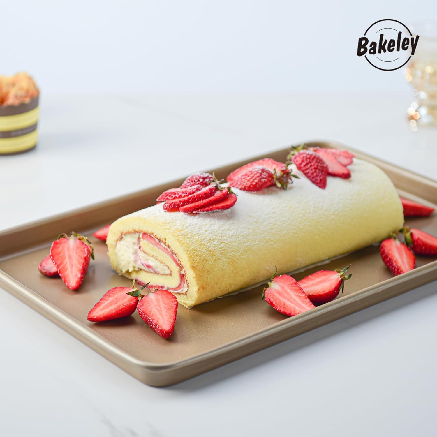 0.8mm Baking Sheet Pan Set of 2, Commercial Cookie Sheet Pan, 0.8mm Haevy Duty Carbon Steel Nonstick Jelly Roll Pan for Oven (Champagne Gold, 15.7"x10.6")