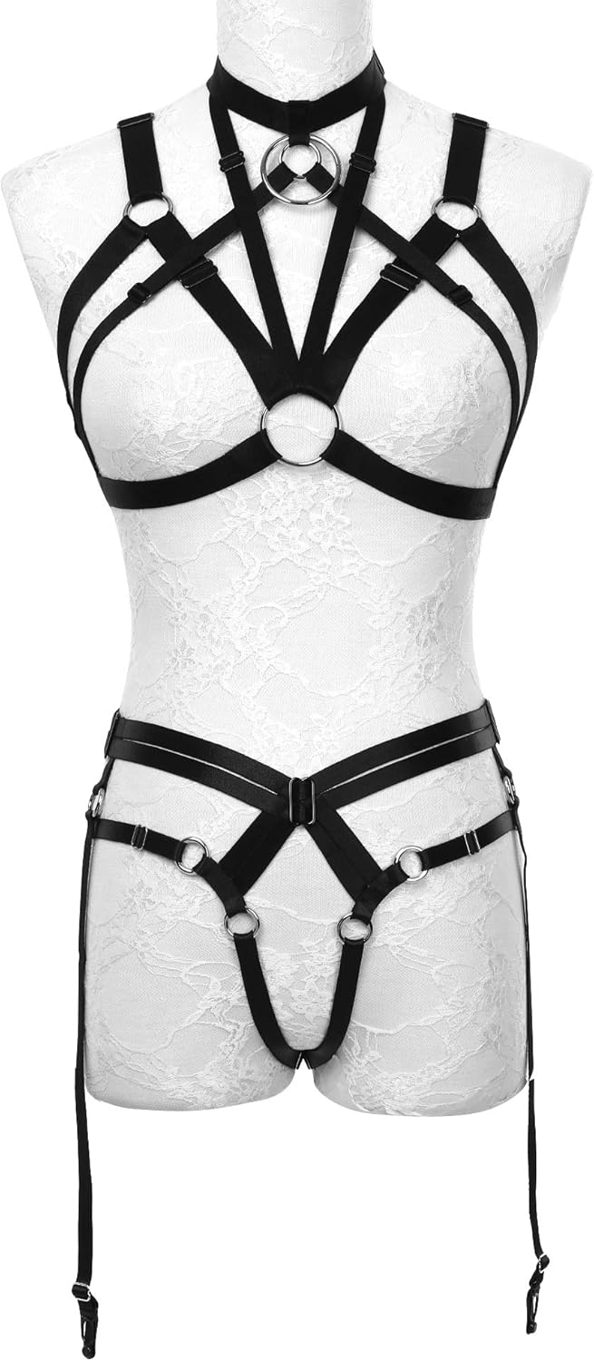 Women Harness Bra Set Sexy Body Harness Cupless Bra Caged Bra Belt Punk Gothic Style Strappy Lingerie Set