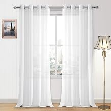 DWCN White Sheer Curtains Linen Look Grommet Long Curtain for Bedroom Voile Sheer Drapes Set of 2 Panels, 52 x 95 Inch Length