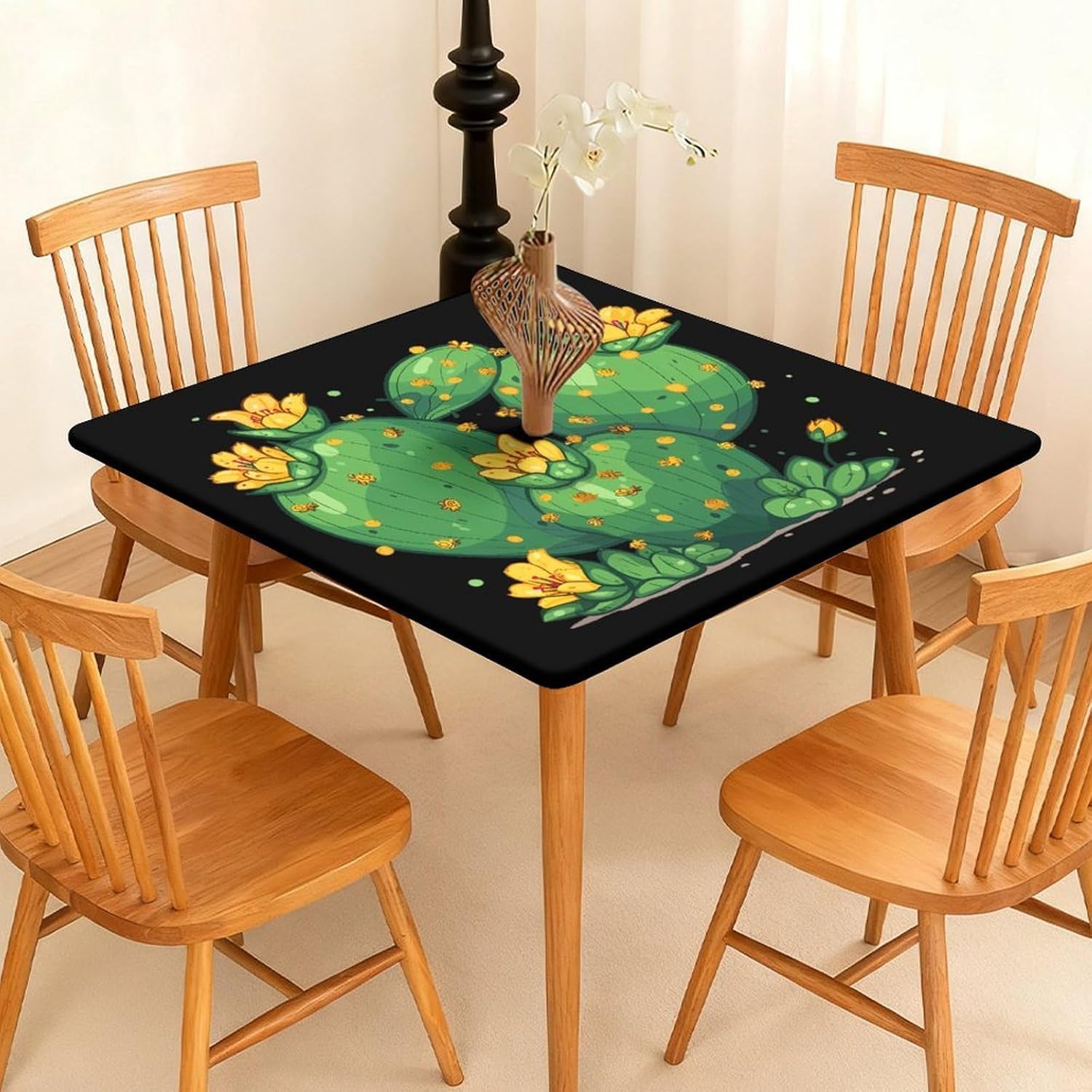 Cactus with Yellow Desert Flower Square Tablecloth Print Table Cloths Table Cover Wedding Party Holiday Decor