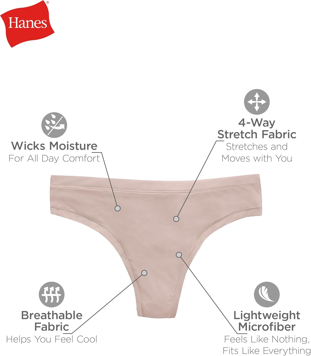 Hanes Women's Microfiber Stretch Underwear Pack, Comfort Flex Fit Brief Bikini or Thong Panties, 6-Pack - Image 5