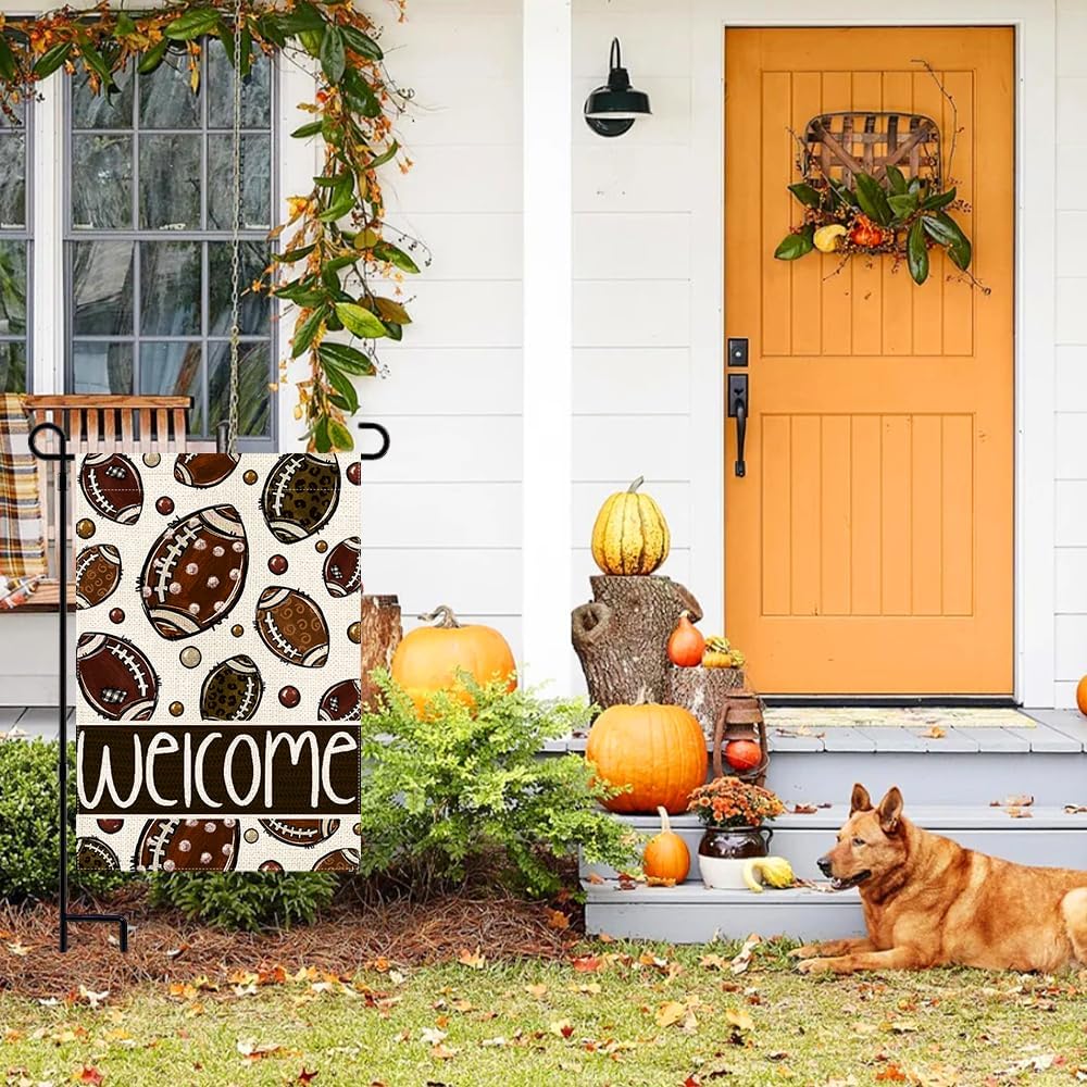 Fall Decor Football Garden Flag 12x18 Double-Sided for Outside, Welcome Autumn Soccer Polka Dot Decor Small Burlap Yard Flag Thanksgiving Harvest Seasonal Home Decorations Outdoor Farmhouse - Image 4