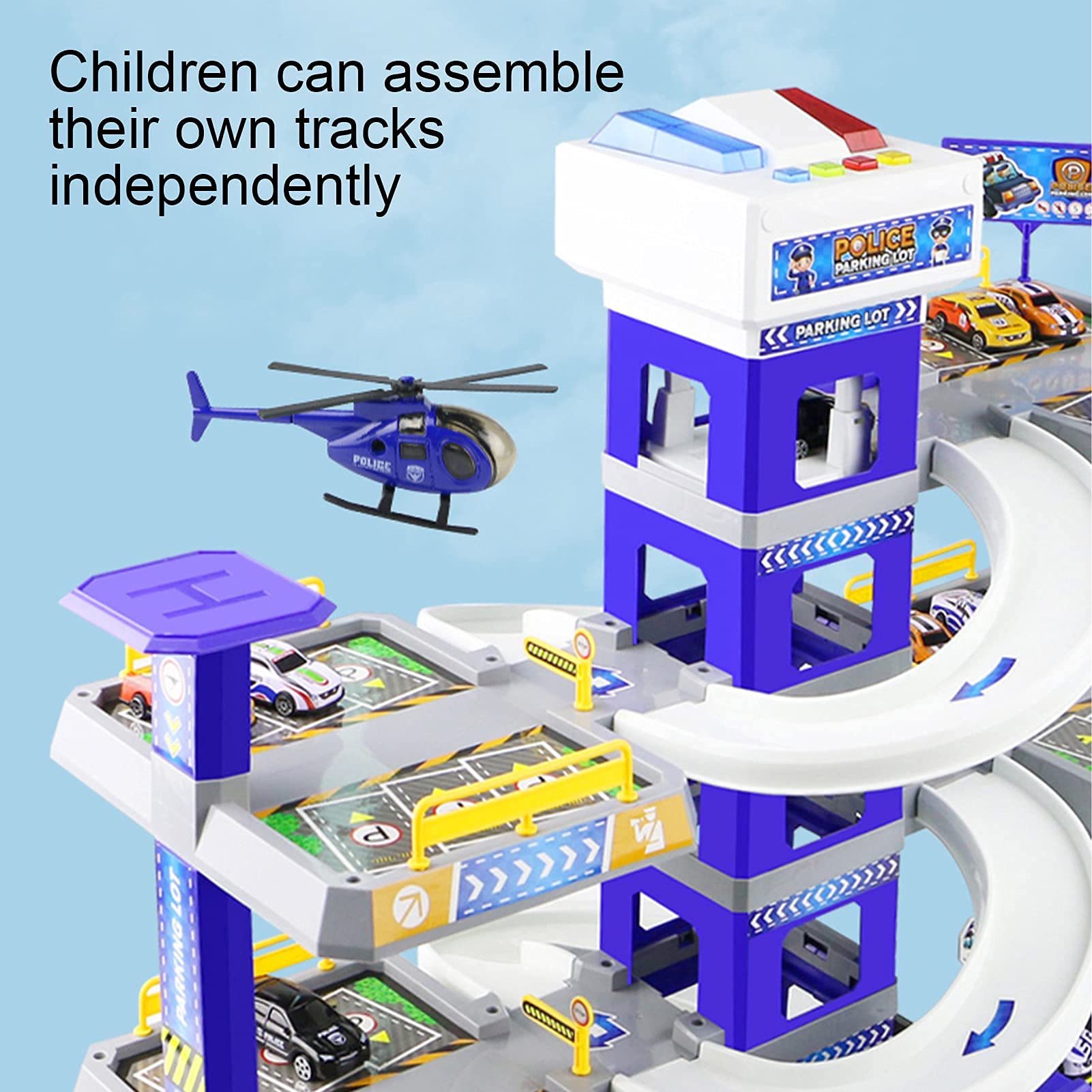 Dioche Garage et Parking en Bois pour Enfants - Piste Aventure de Voiture Jouets DIY avec Ascenseur et Piste de Course - Grand Stationnement de Jouet