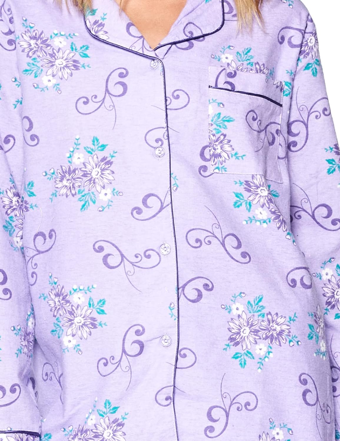 Casual Nights Women's Flannel Long Sleeve PJ's Button Down Sleepwear Pajama Set - Image 5