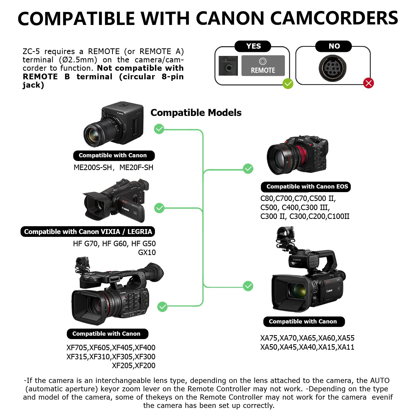 Télécommande sans fil et filaire pour caméscope Canon