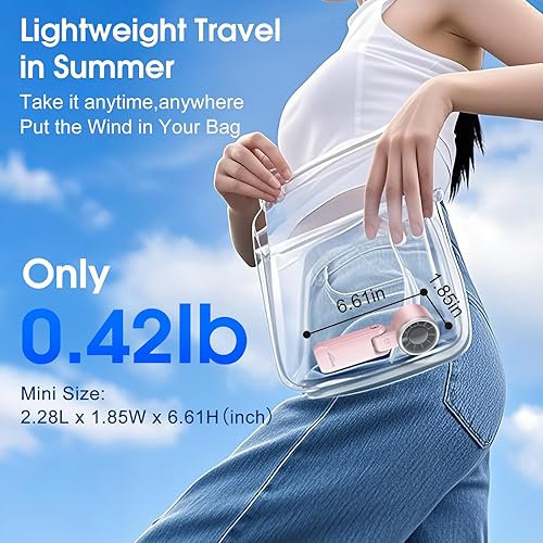 Miniatura 6 de WHATOOK Ventilador de mano portátil ventiladores personales con tecnología Air Turbo, pantalla LED de 5 velocidades, batería recargable USB, 12