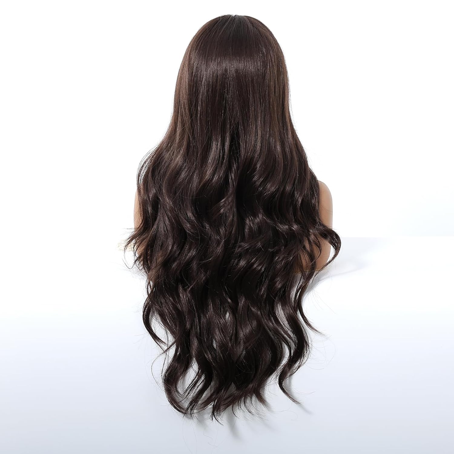 Long Wavy Glueless Wigs for White Women Body Wave Wig Natural Looking Soft Synthetic Hair Replacment Wig for Daily Wear/Party Cosplay Beginner Friendly Wear Go (Dark Brown, 28 Inch)