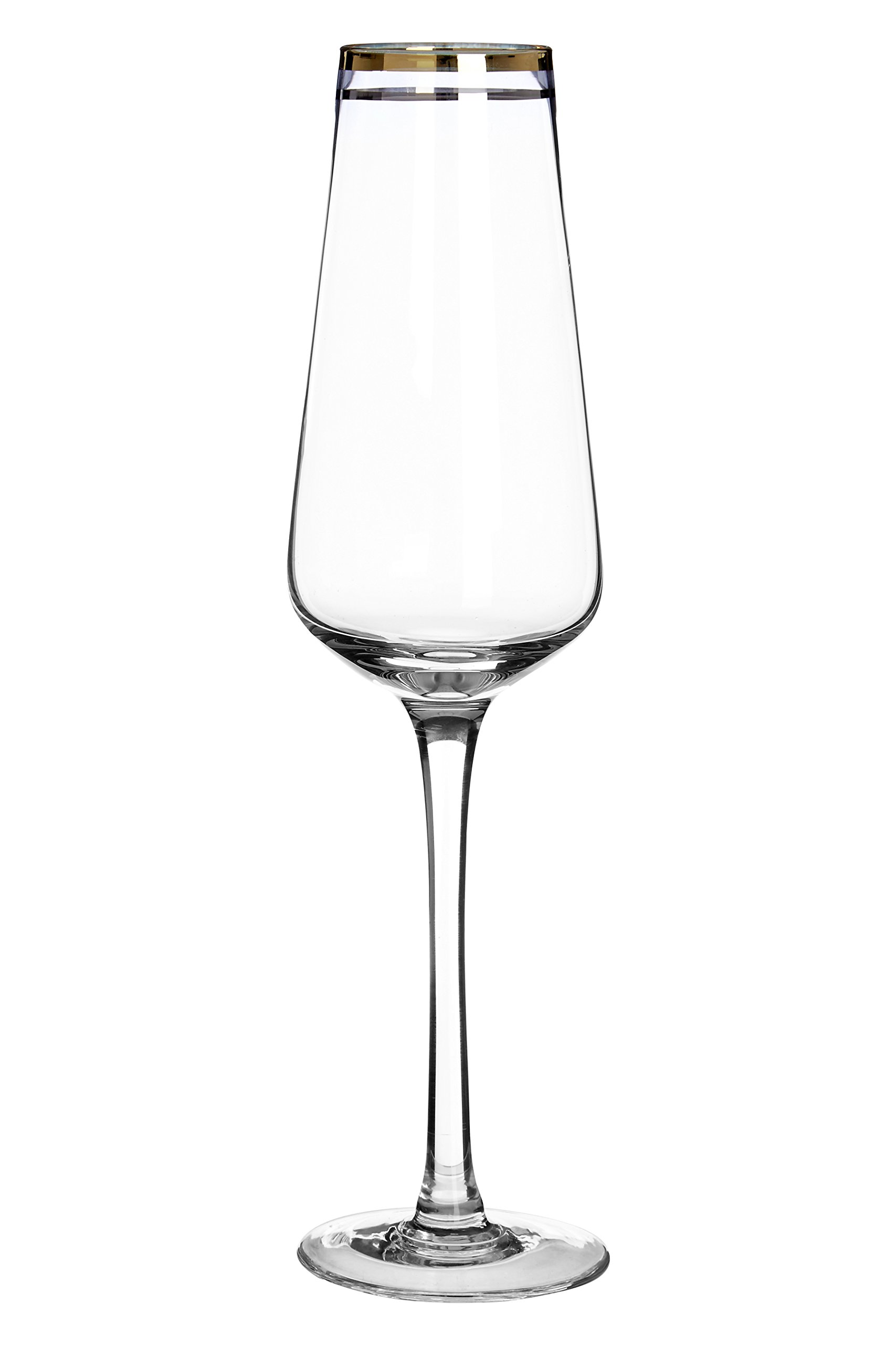 Premier Housewares Set Of Four Charleston Champagne Glasses - Hand Blown - Silver & Gold Rim Detail