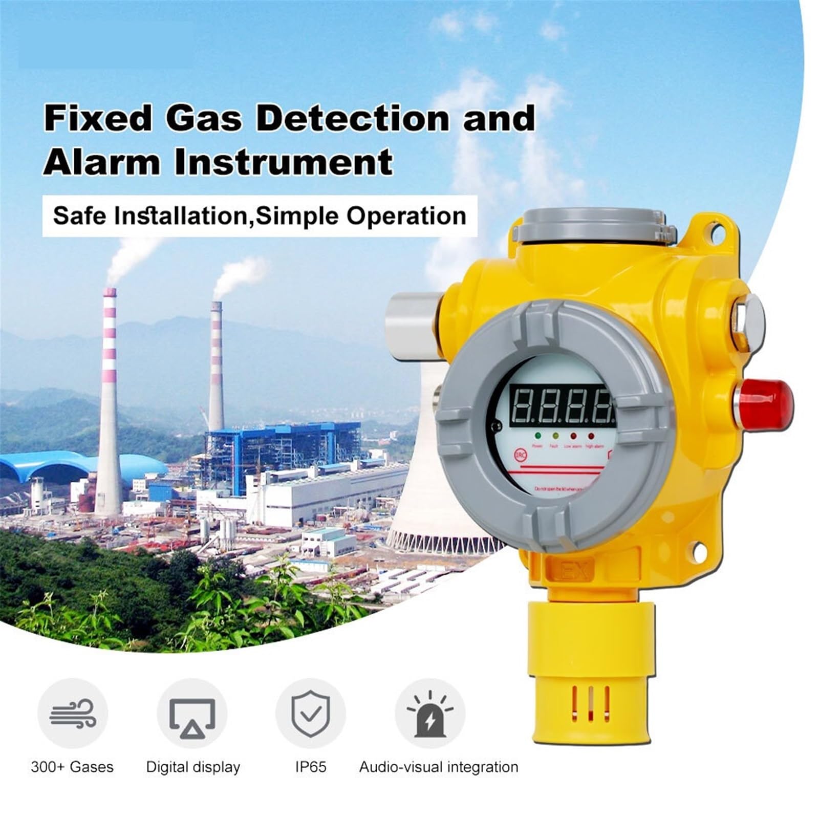 Moniteur de gaz Stationnaire antidéflagrant, analyseur de gaz étanche IP66, détecteur continu en Ligne avec Relais d'alarme(0-500 ppm)