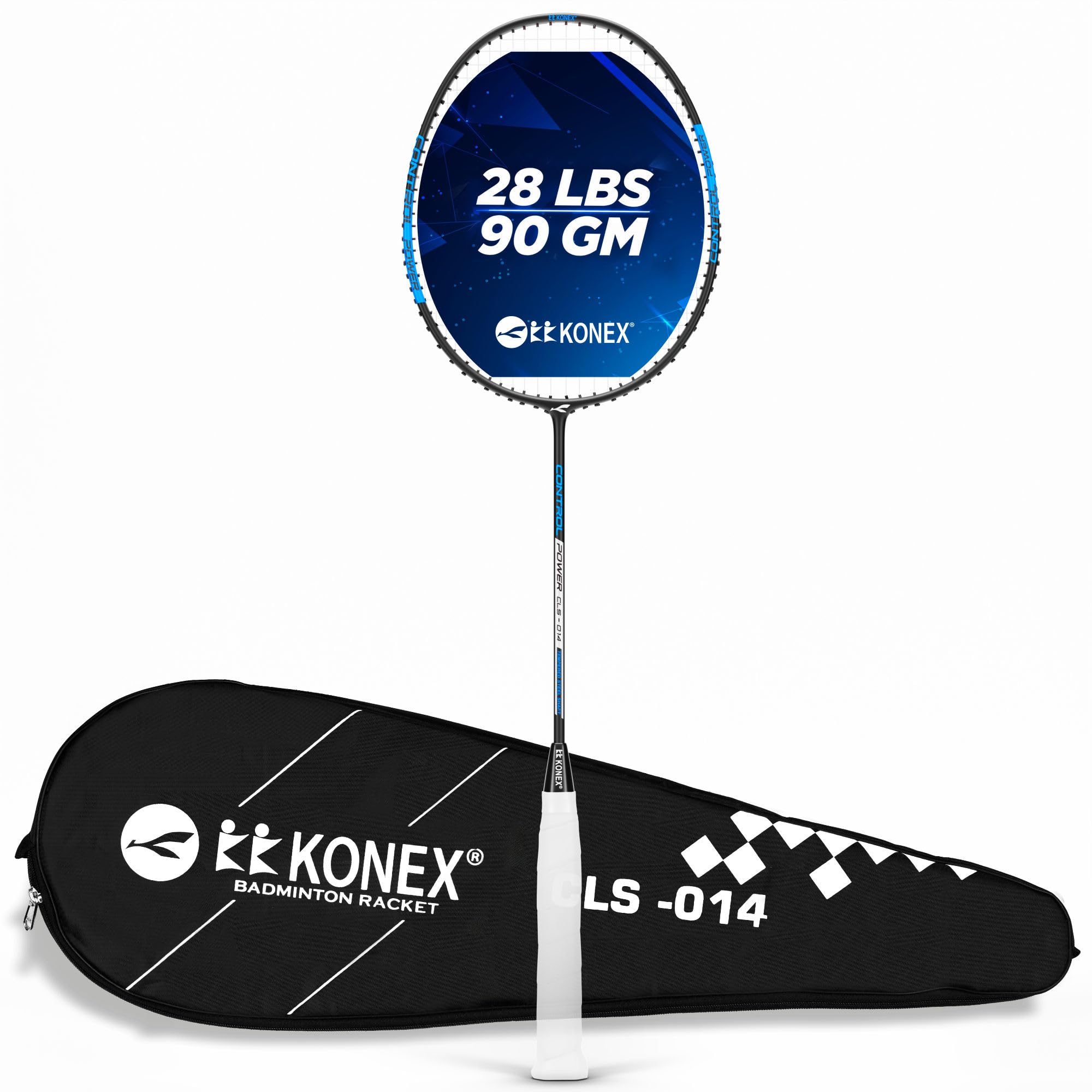 Konex Aluminium Badminton Racquet 2U (90±1g) Full Carbon | 28 LBS String Tension | High Tensile Slim Shaft with Soft PU Grip Handle & Full Racket Cover (Pack of 1) Blue-image-13