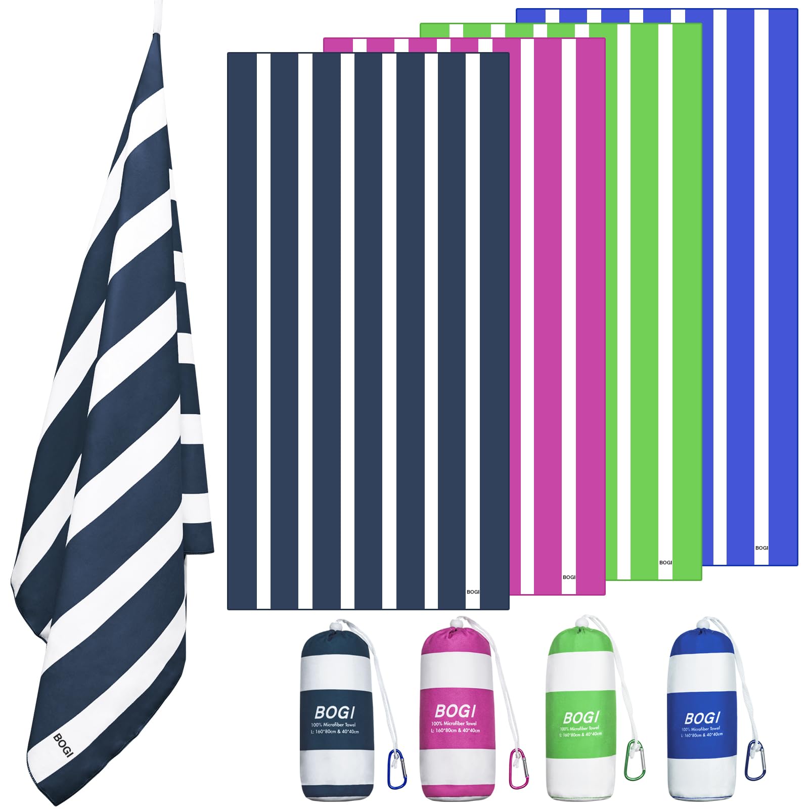 BOGI Microfiber Large Beach Towel for Adult,Quick Dry Lightweight Beach Towel- Recycled,Sand Proof & Compact Absorbent for Travel Bath Swim Yoga (XL:200cm*90cm+40cm*40cm-Navy blue) — image 1