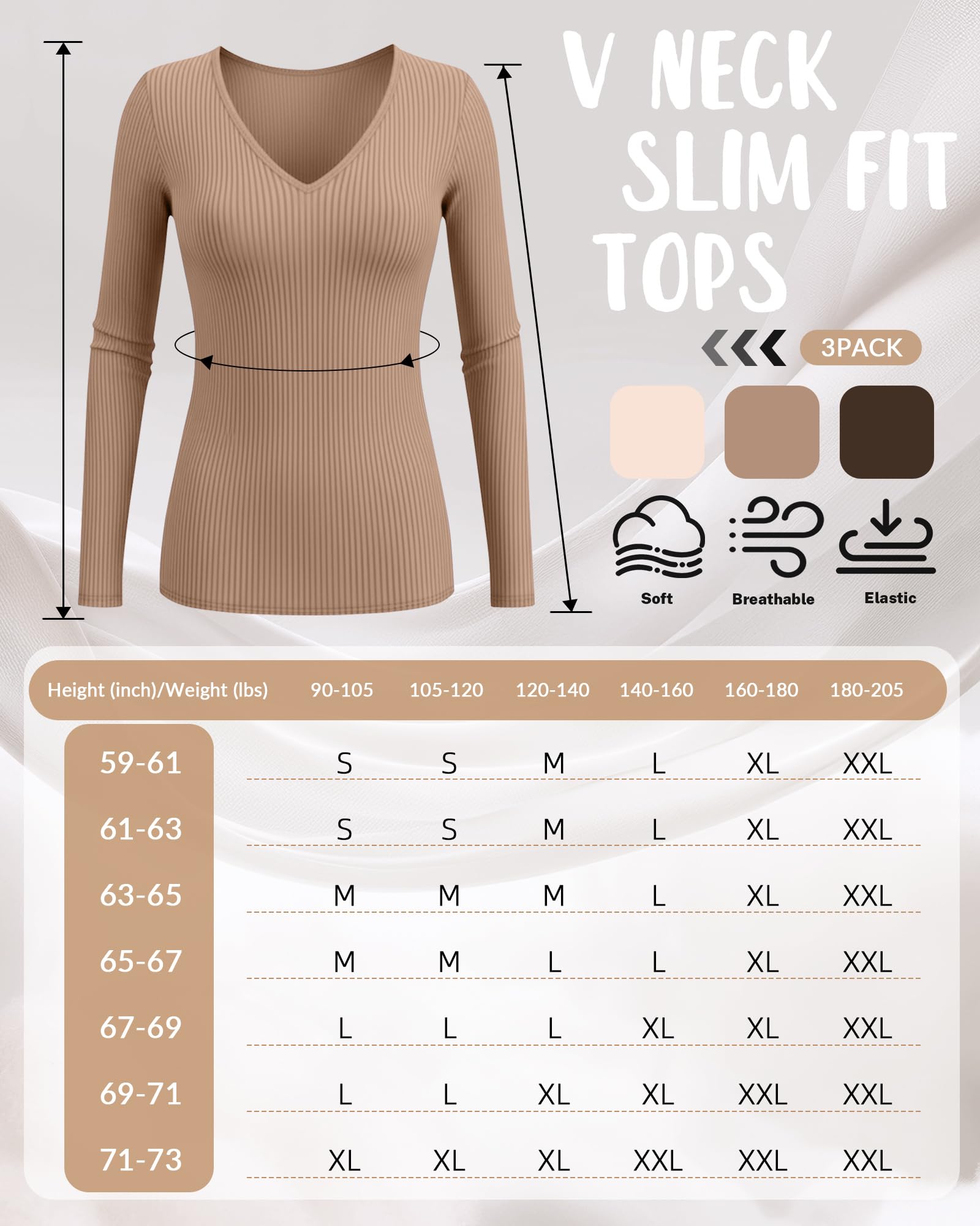Ficerd Lot 3 Chemises Côtelées Femme | Tops En Coton Col V Pour Sorties, Tenues Décontractées De Bureau, Sous-pulls Basiques AjustéS Pour Sous Les Uniformes